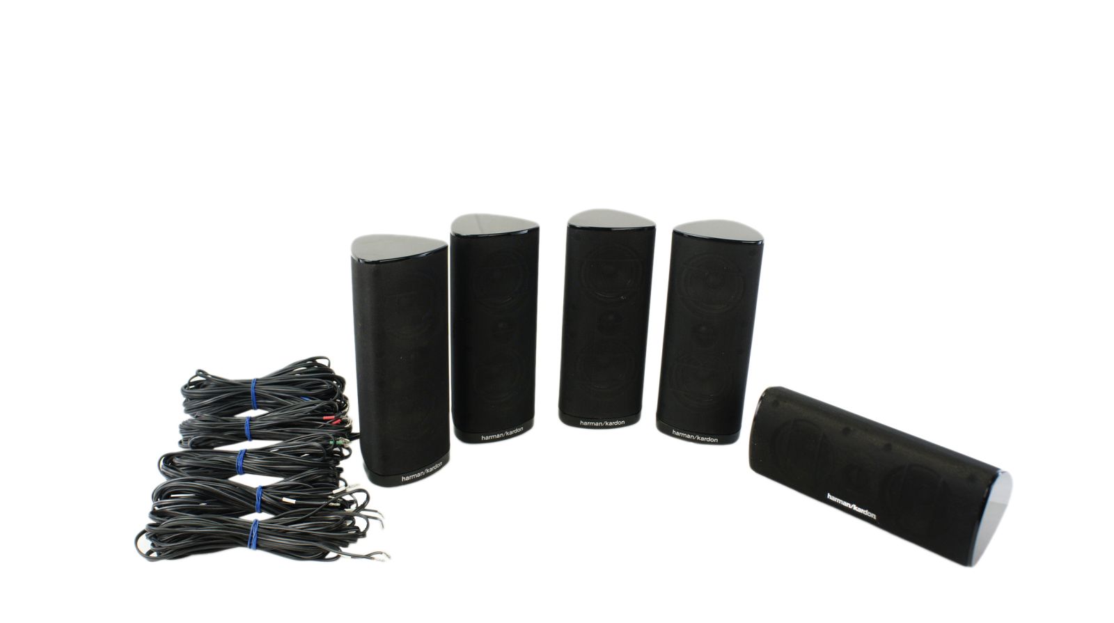 5x_Harman_Kardon_SAT-TS11_BQ_Lautsprecher_Boxen_Schwarz_mit_Kabeln