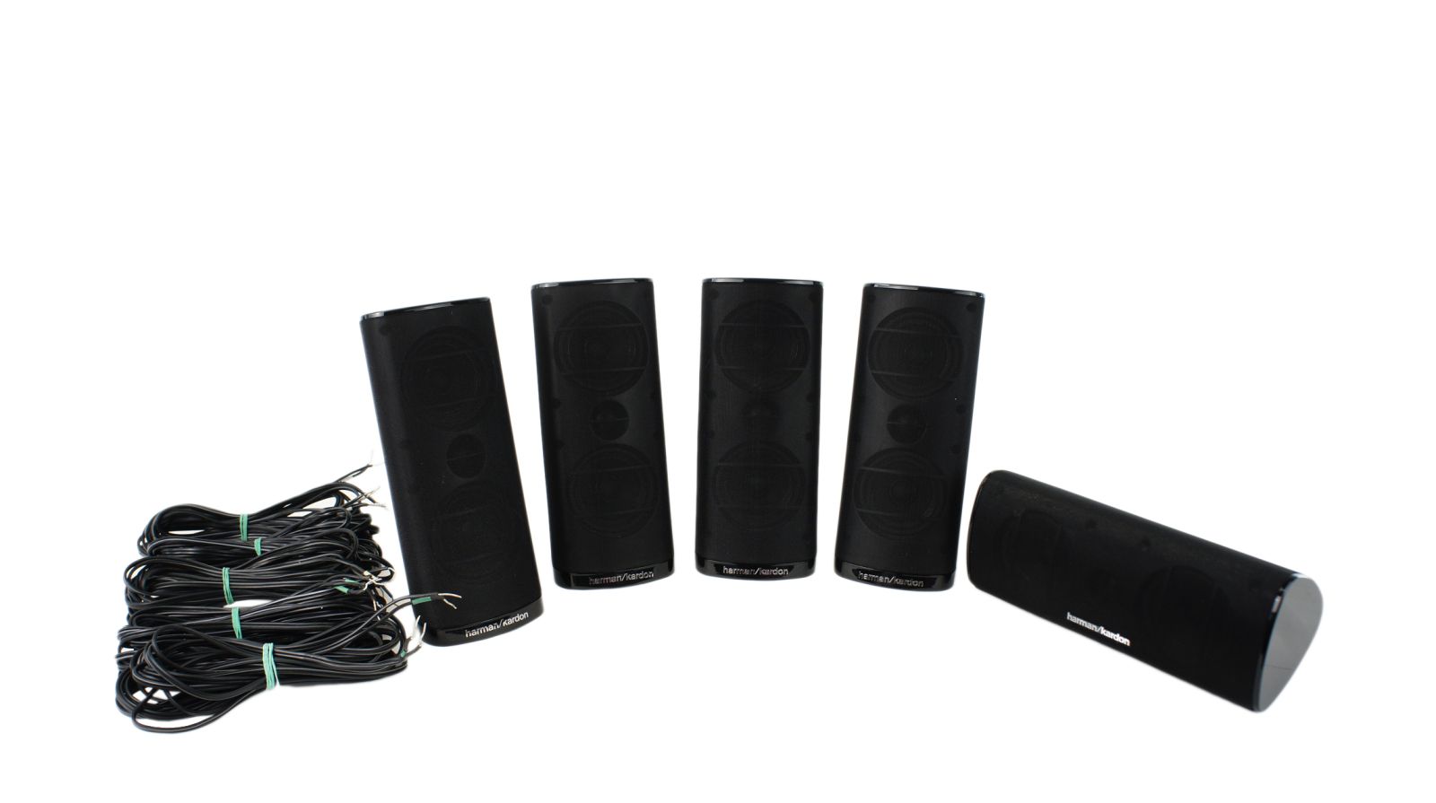 5x_Harman_Kardon_SAT-TS11_BQ_Lautsprecher_Boxen_Schwarz_mit_Kabeln